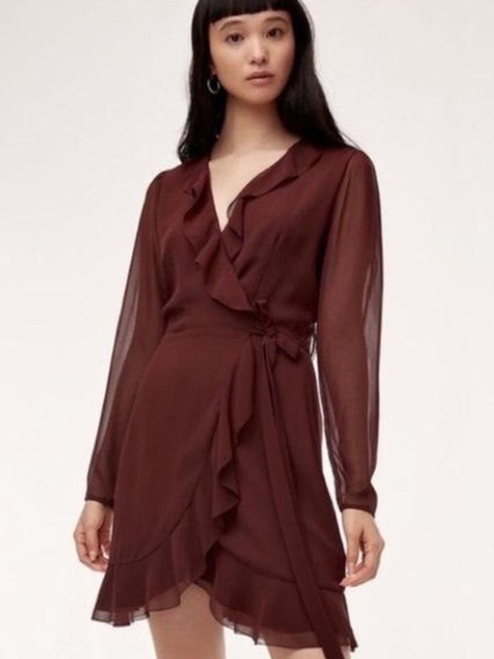 NWOT Aritzia Wilfred Louise Chiffon Dress - Red Rust Size M